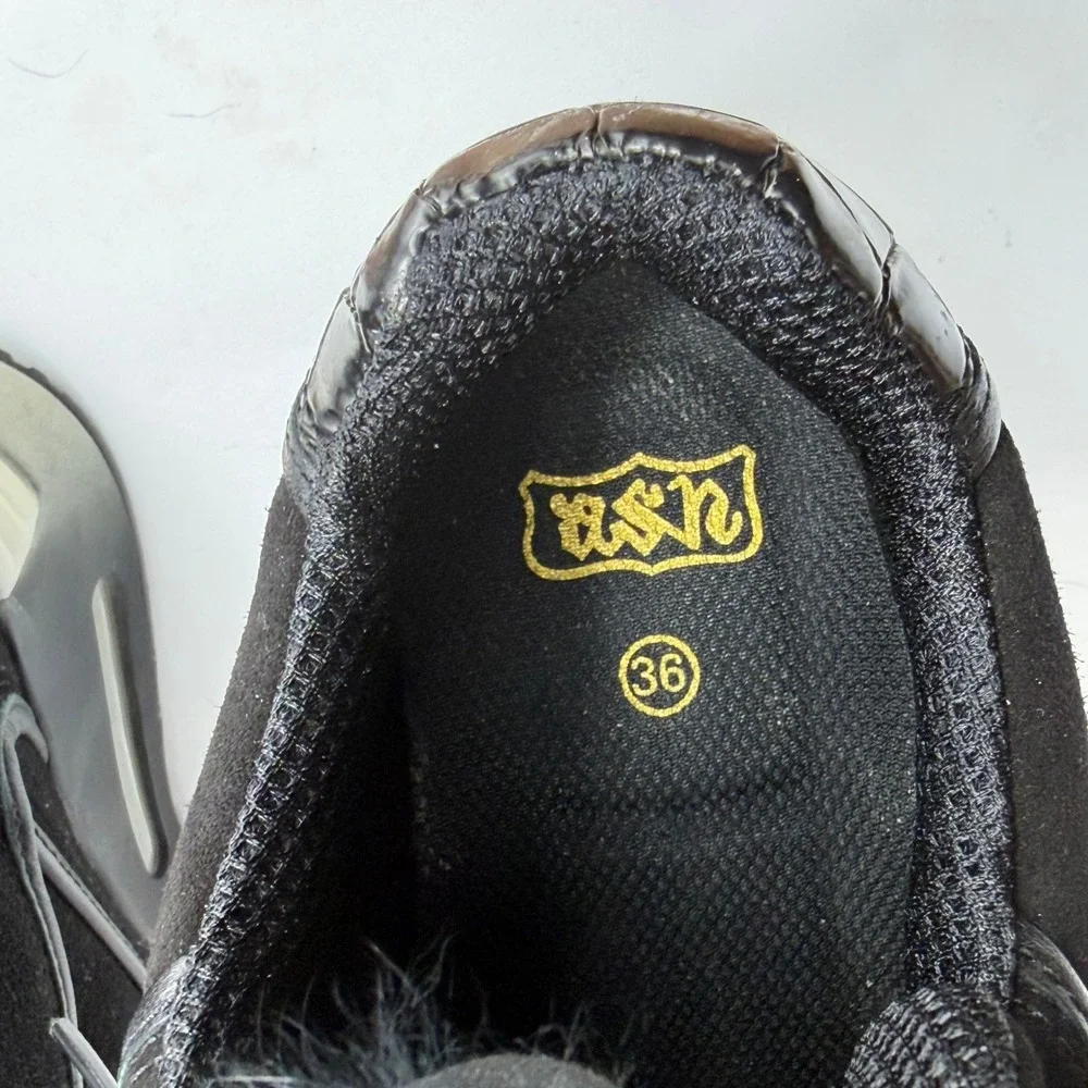 Ash Wedge Sneakers Women 36(6) Black Faux Fur Croc Embossed Suede Platform Shoes